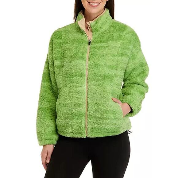 Zelos Women's M Green Sherpa Fleece Full Zip Teddy Jacket Coat Pockets Mock Neck - Picture 1 of 7